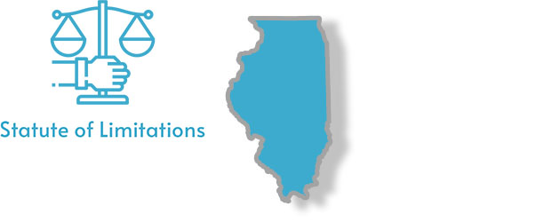A stylized image of the state of Illinois with the words statute of limitations overlaid on top of it