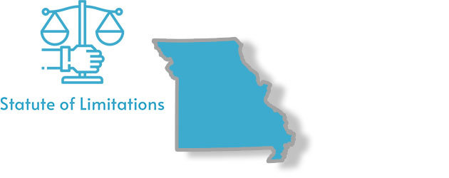 A stylized image of the state of Missouri with the words statute of limitations written on it